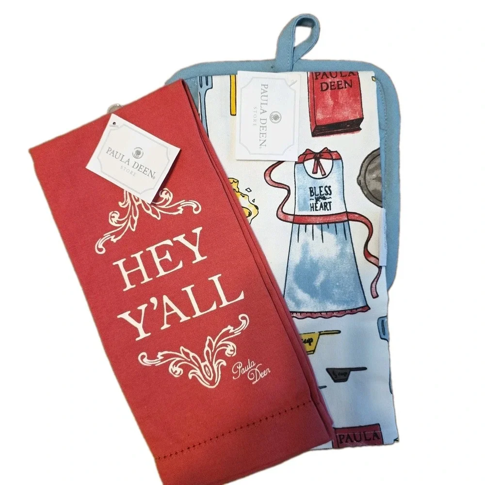 NEW SET OF 2 Piece Set Paula Deen Kitchen Dish Towels & Pot Holder